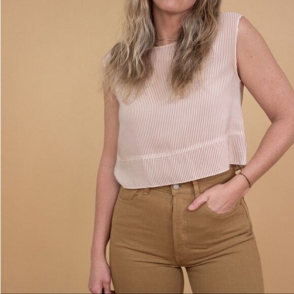 Rag and Bone Striped Silk Sleeveless Top in Tan / White - Picture 4 of 10